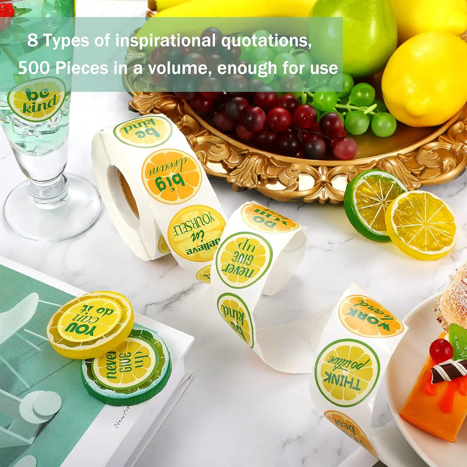 2.5inch Lemon Theme English Encouragement Sticker Roll Teacher Reward Stickers DIY Decoration PVC Label Sticker