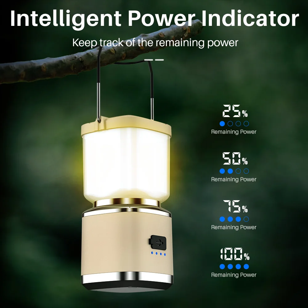 BORUiT Camping Lantern Rechargeable Portable Hanging Tent Lamp Waterproof for Hiking Fishing Emergency Home Power Outages