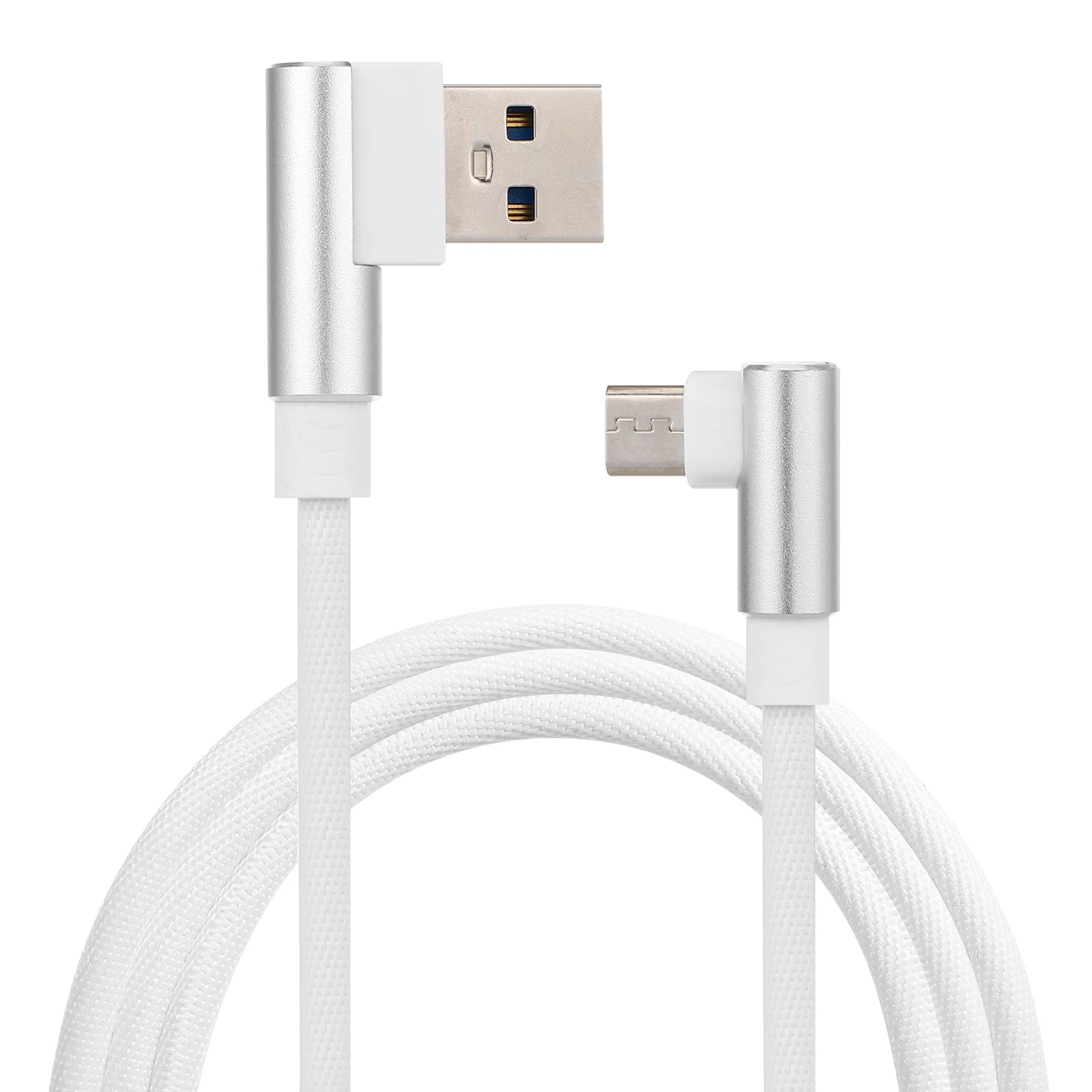 

1M Right Angle Micro Usb Cable Braided 90 Degree Fast Charging Data Cord Durable For Phone White
