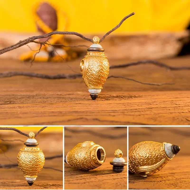 Brass Hollow Pendant Conch shape Locket Necklace Pill Bottle Urn Charms Jewelry Accessories High quality - view 5