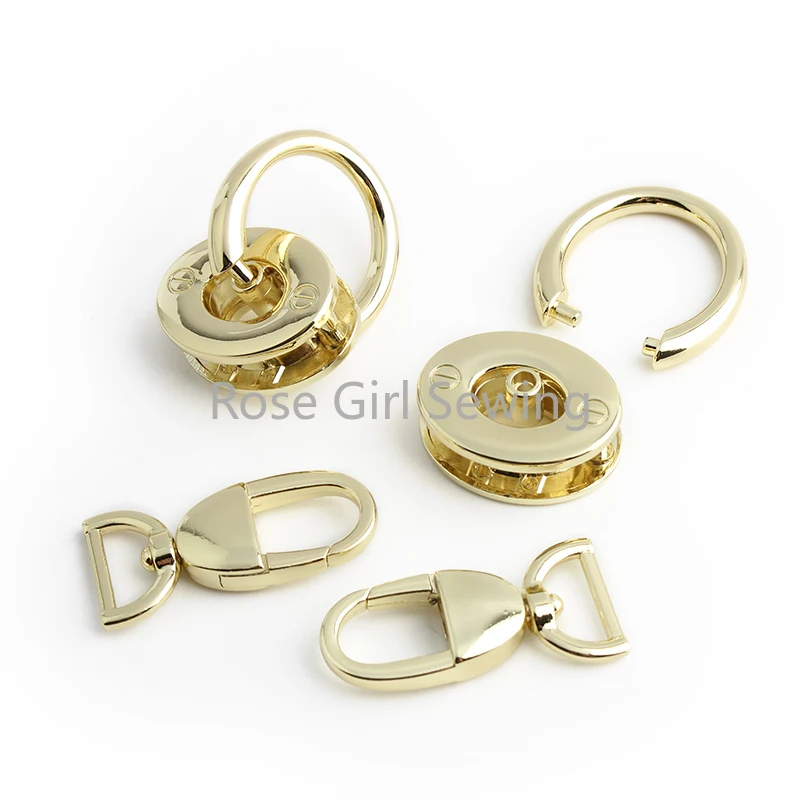 1/3/5Sets Light gold Metal Decorative Locks For Handbag Bags Tote Eyelets Swivel Snap Hook Hanger Connector Buckles Accessories