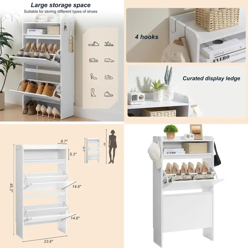 

Freestanding White Shoe Cabinet Organizer, 23.6 Wide, Suitable for Entryway, Hallway