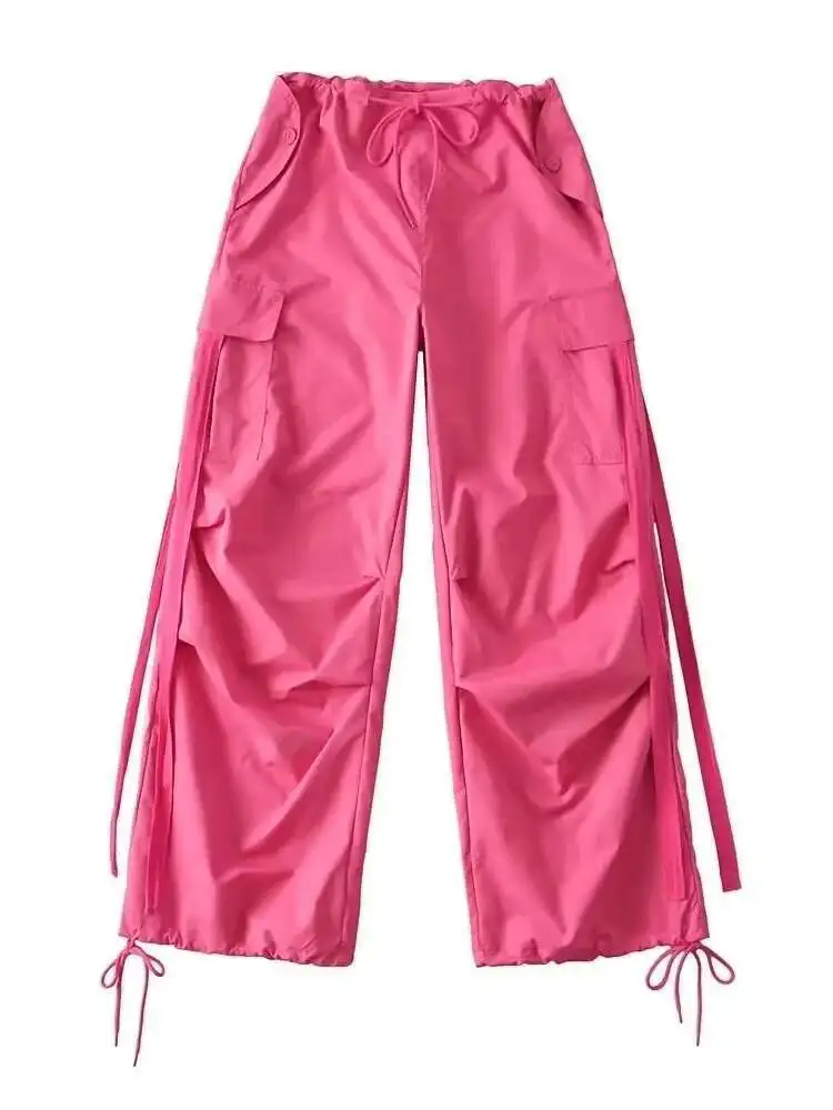 อเมริกันต่ําเอวหลวม Overalls ส่วนบุคคล Multi Slit กระเป๋ายืดหยุ่น Bound ฟุตเต้นรําสบายๆกางเกง Wei กางเกง 6ZTM