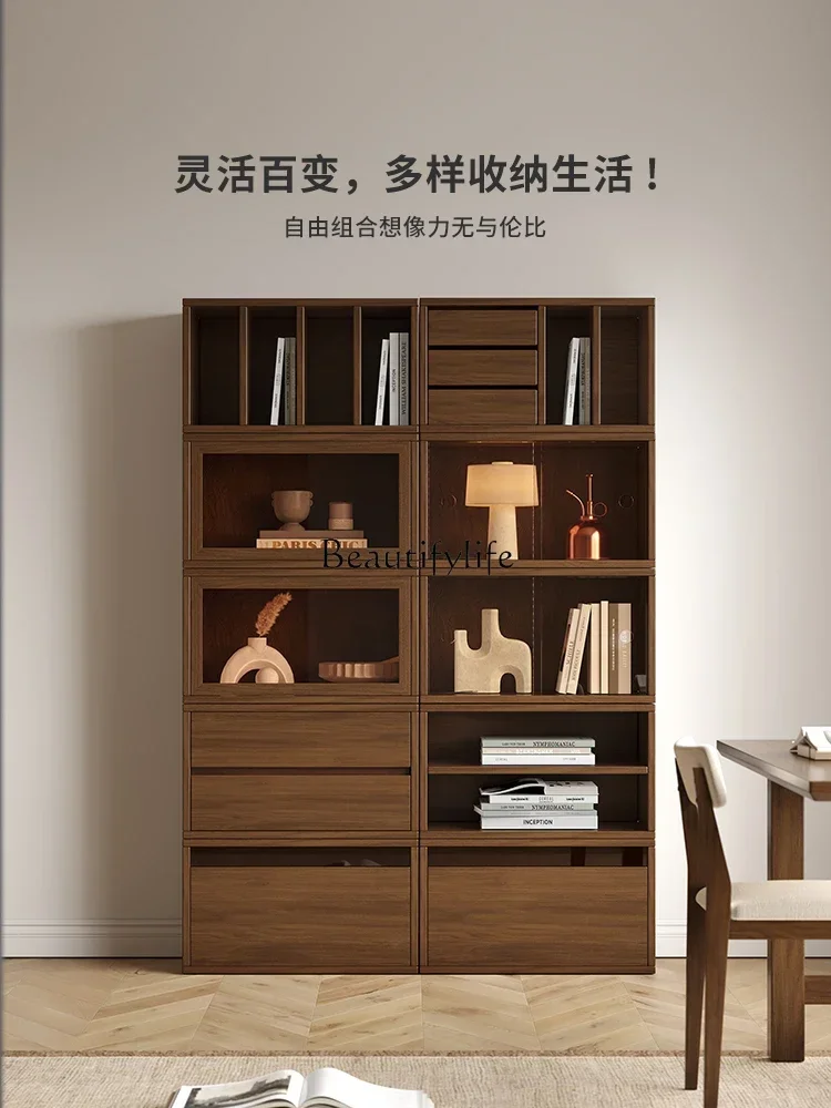 

jj *Oak all solid wood TV cabinet, simple modern partition walnut floor multi-functional combination cabinet