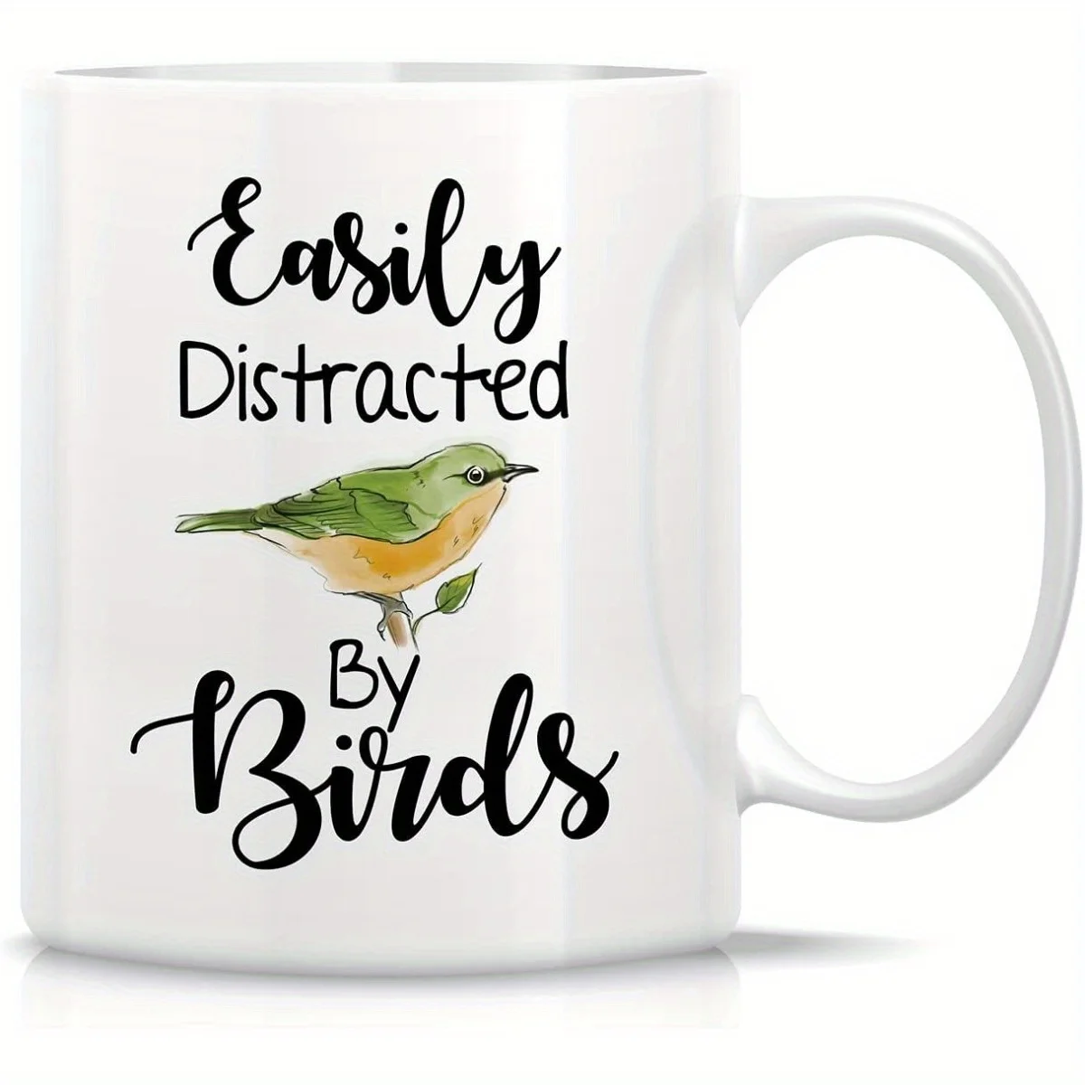 Insulated 11oz Ceramic Coffee Mug Easily Distracted by Birds Humor Themed Cup Reusable for Bird Lovers and Nature Enthusiasts