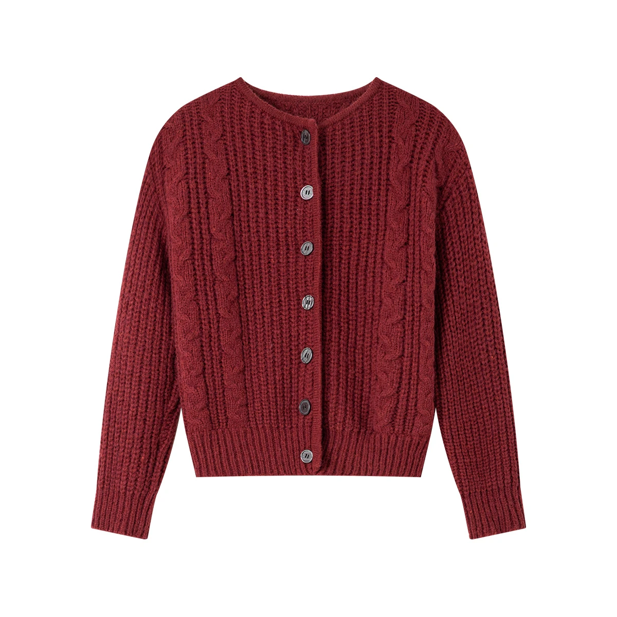 VIMLY Cardigan rosso donna Casual 2025 inverno girocollo lavorato a maglia all'uncinetto maglioni femminili cavo retrò maglioni larghi da donna 73658