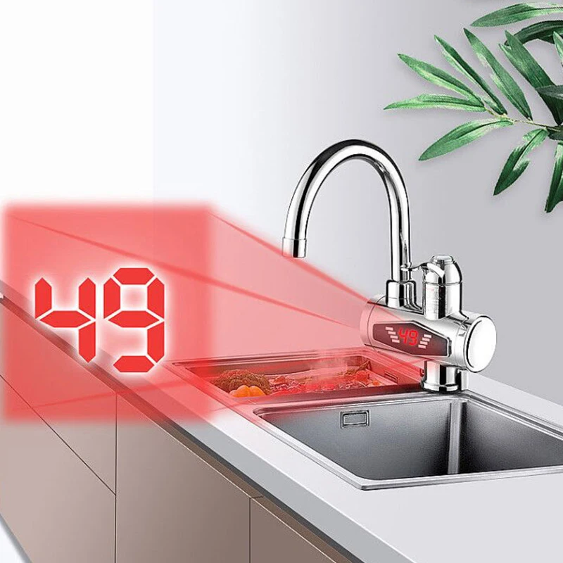 3000W Electric Kitchen Water Heater Faucet Tap Instant Hot Water Cold Heating Faucet Tankless Water with LED Digital Display