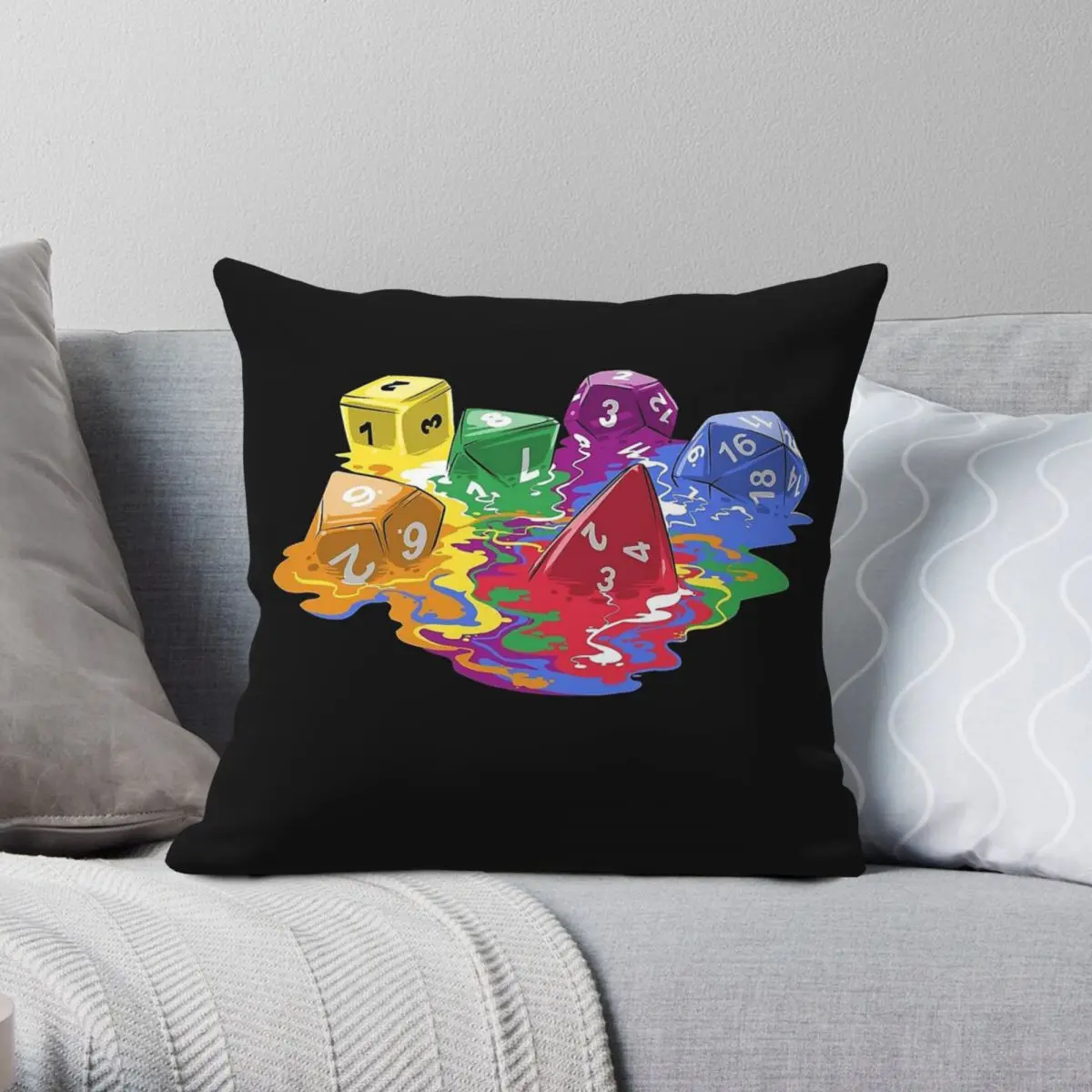 Melting Dice RPG Game Pillowcase Polyester Linen Velvet Printed Zip Decorative Bed Cushion Cover 45x45