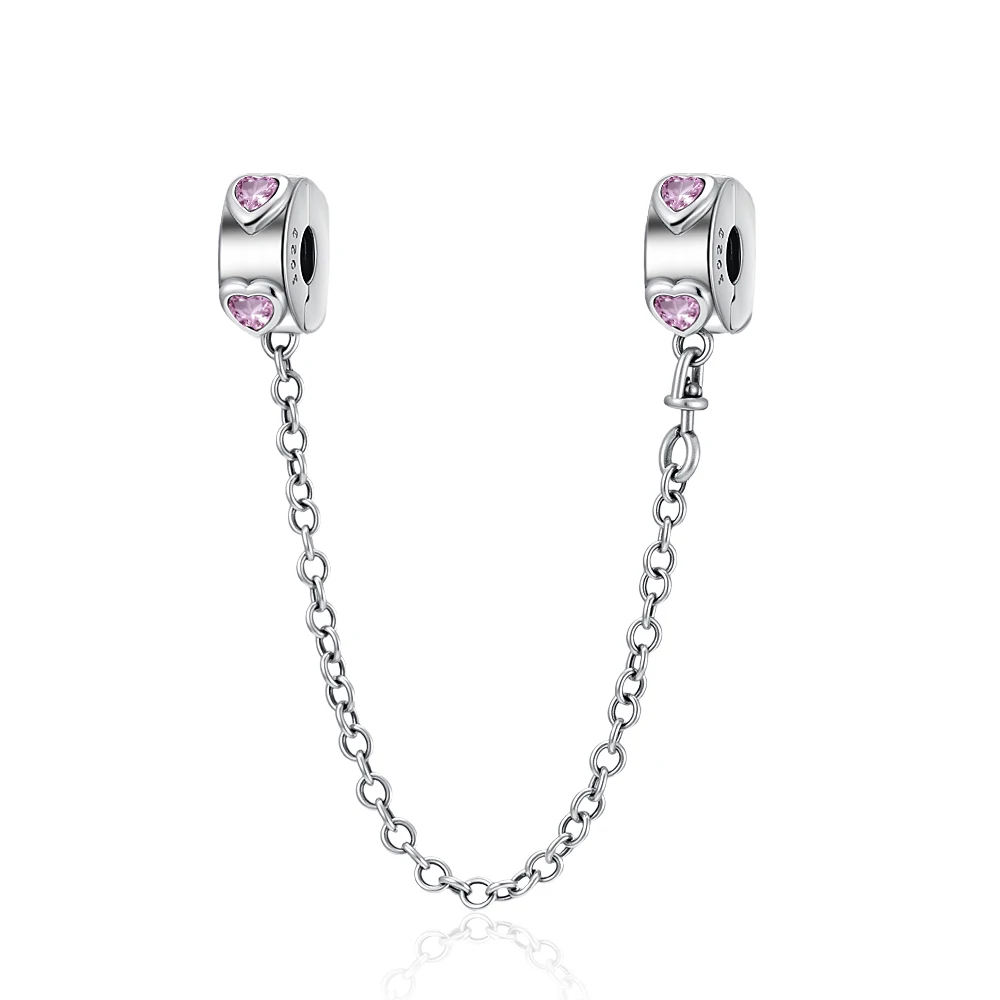 Sparkling Safety Chain Charms Fit Original 925 Silver Bead Moon Star Butterfly Heart Safety Chain Pendant for Women Jewelry Gift