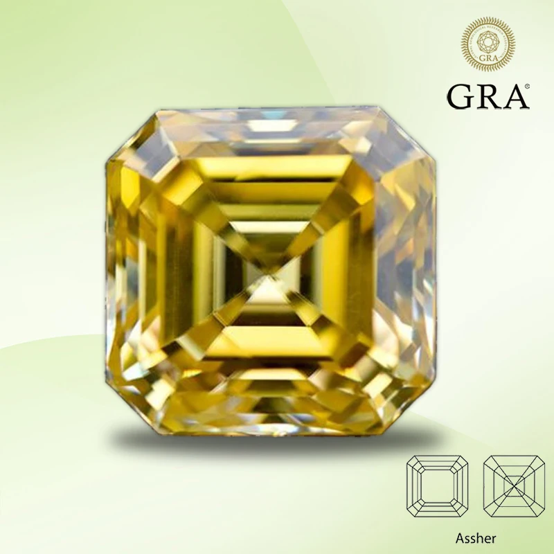 

Moissanite Lab Grown Diamond Golden Yellow Color Asscher Cut GRA Certified Gemstone DIY Ring Necklace Earrings Main Materials