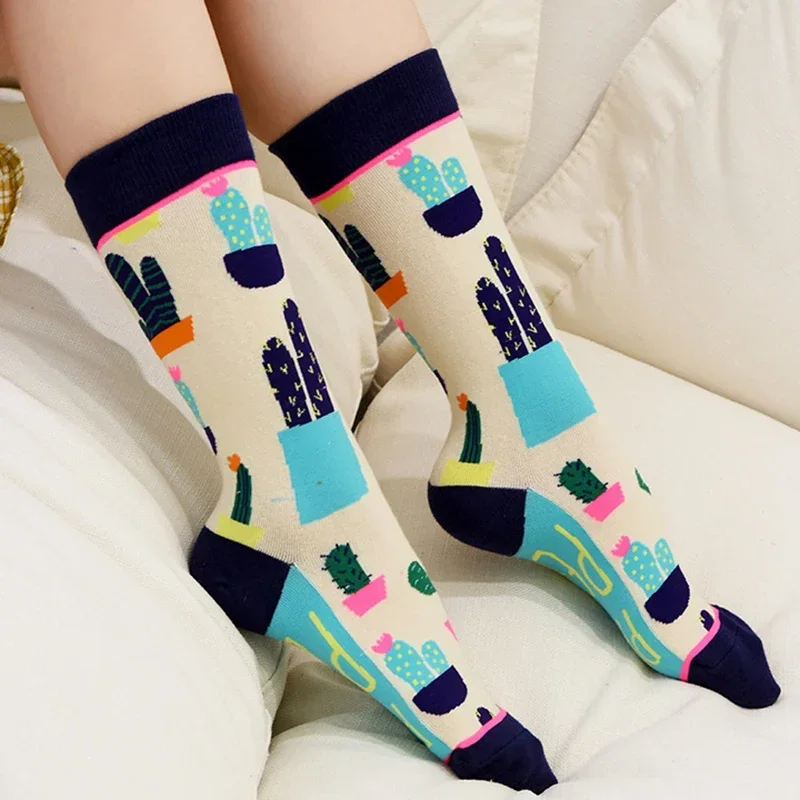 2025 new creative women's straight cartoon animal characters plant cactus graffiti fun trendy socks  designer socks