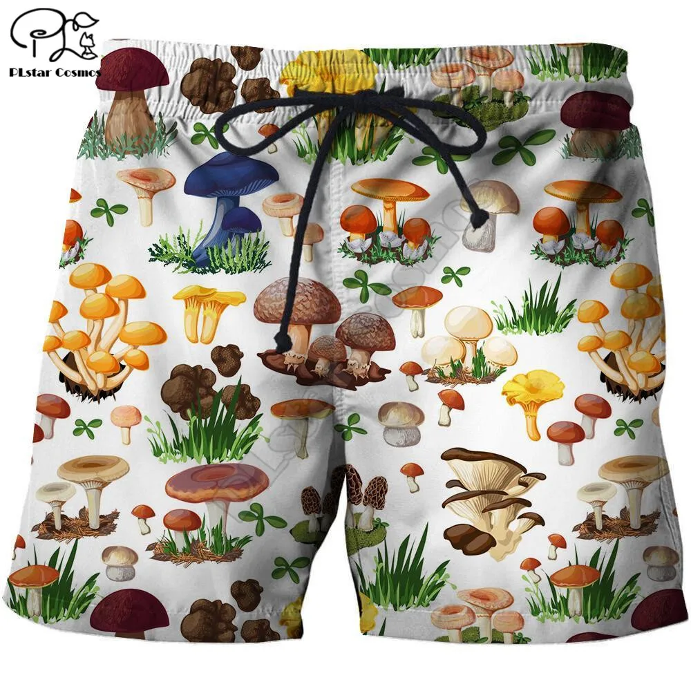 PLstar Cosmos Beautiful Forest Mushrooms Beach Shorts 3D Printed Summer Casual Men Shorts Loose Quick Drying shorts