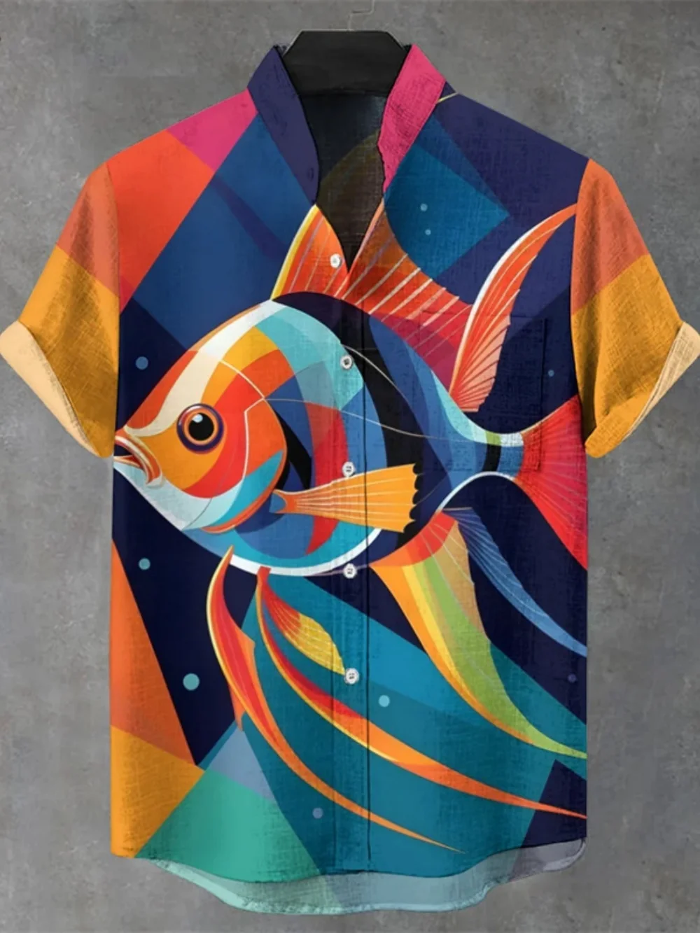 

Summer Men's Short Sleeve Shirt Fashionable Stand up Collar Hawaiian Beach Clothing Abstract Printed Linen plus Size