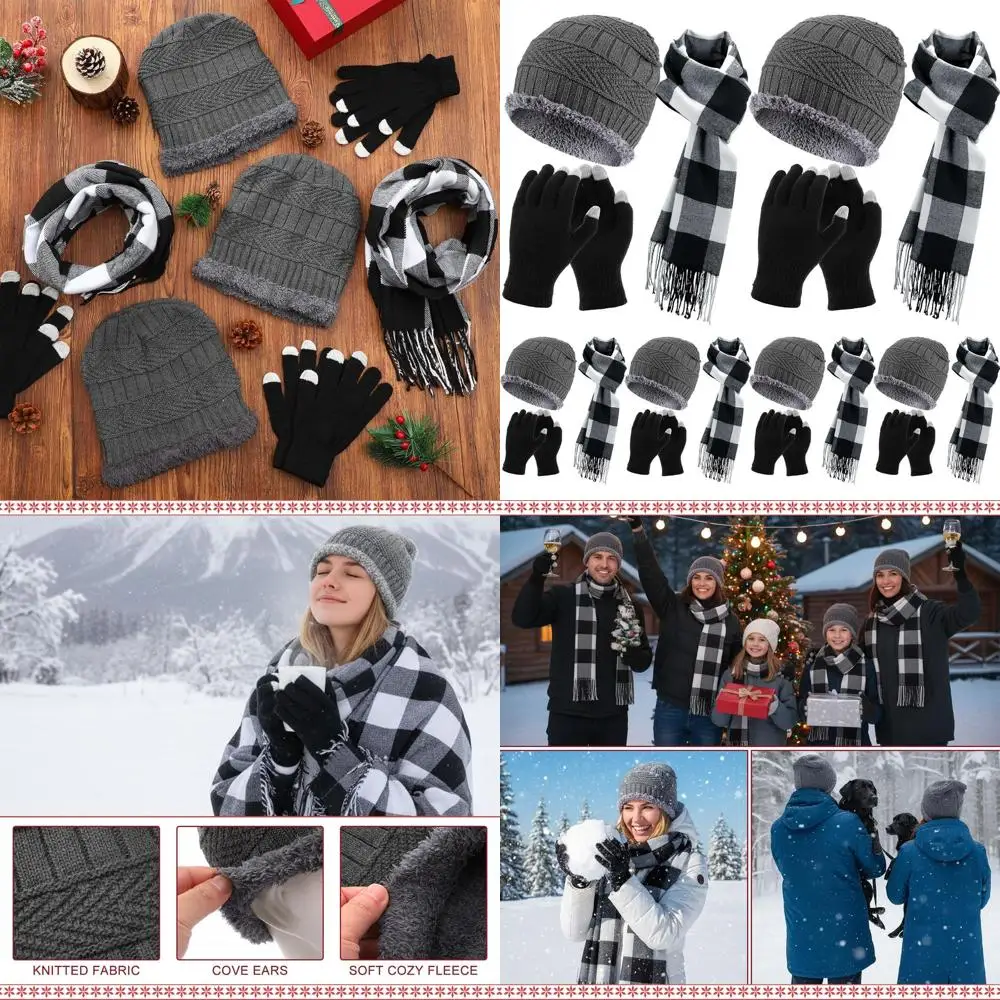 أساسيات الشتاء: مجموعة مكونة من 18 قطعة مع قبعات متماسكة وأوشحة منقوشة وقفازات تعمل باللمس لهدايا العطلات السائبة