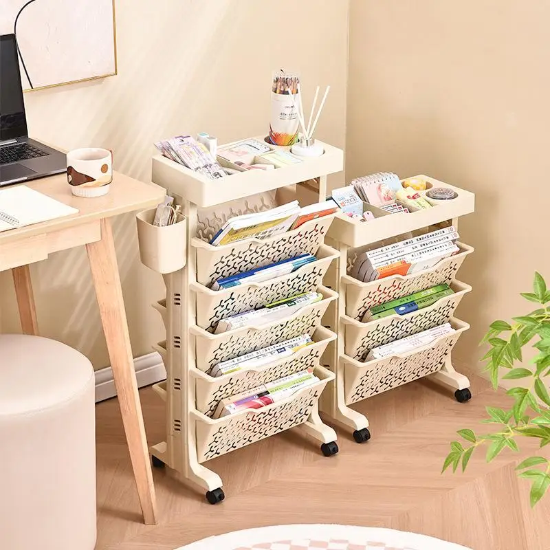 Book Rack Storage Bookshelf Detachable Multi-Shelf Movable Storage Bookshelf 360 Swivel Wheels Design Bookcases for Office