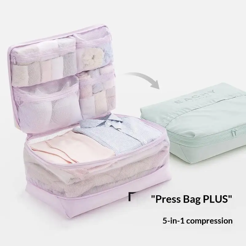 5 In 1 Compression Packing Cubes Space Saving Multi Pocket Travel Luggage Organizer for Holiday Outdoor Trips