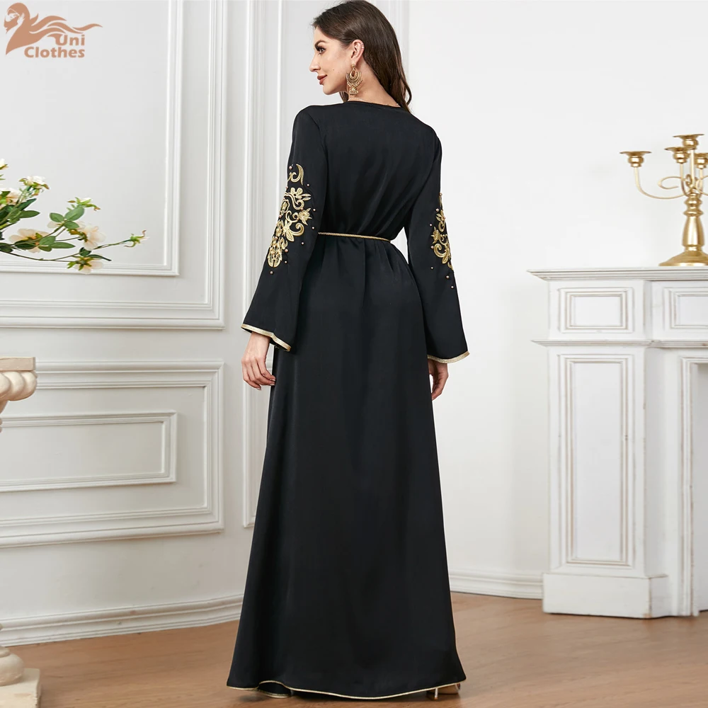 Morocco Dress Women Embroidery Muslim Abaya Fashion Dubai Abayas Ramadan Belted Kaftan Elegant Party Dresses Vestidos Spring