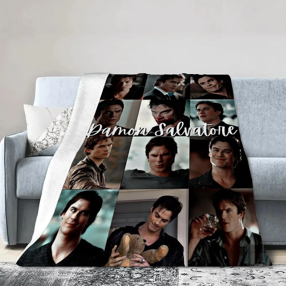 The Vampire Diaries Damon Salvatore Flannel Blanket King Size Warm Blankets for Cold Sofa Throw Blanket Luxury Bedding Nap Bed