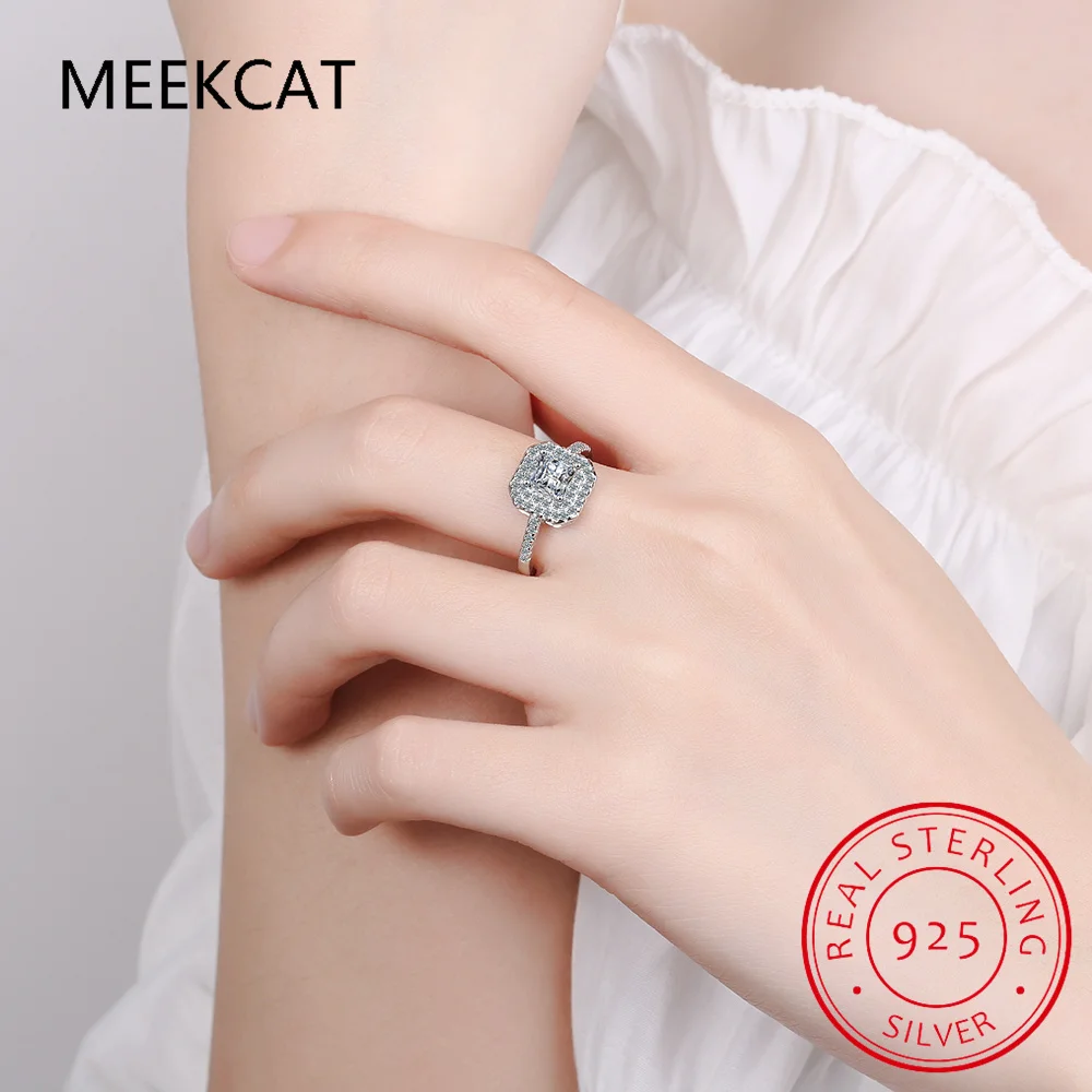 2023 cincin jari jimat CZ bening persegi halus perak Sterling 925 asli dapat disesuaikan untuk wanita perhiasan pertunangan pernikahan RHR718