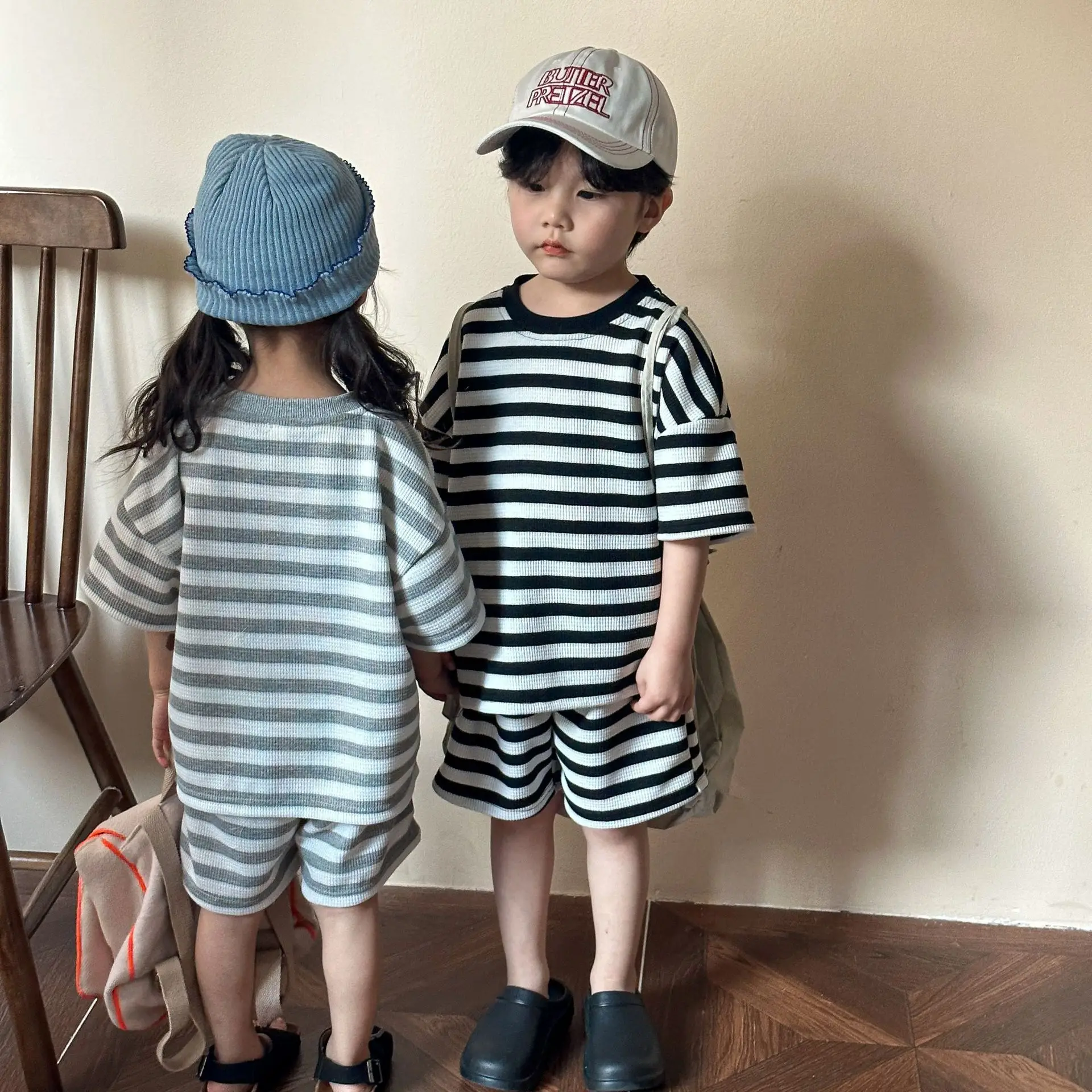 

Outfits Baby Tracksuit 2-10 Years Boy Girl Children Loose Striped Short Sleeves Tops + Shorts 2pcs Toddler Cotton T-shirt Suit
