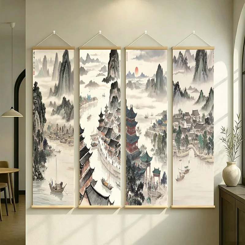 room decor aesthetic Qingming Festival Landscape Wall Scroll Traditional Chinese Art for History Classroom and Bookstore Decor