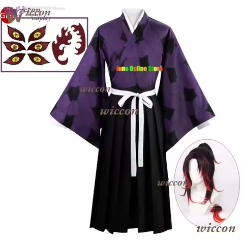 Ynot Anime Cosplay Kokushibo Costume Wig Purple Kimono Tsugikuni Michikatsu Wig Halloween Party Demon RolePlay Outfits Carnaval