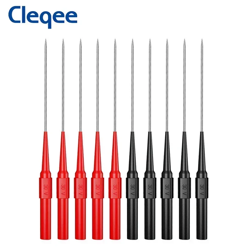 Cleqee 10pcs P30009+ 1mm Test Probe Needle Long Insulated Back Probe Pin Non-destructive Stainless Puncture Probe 4mm Jack