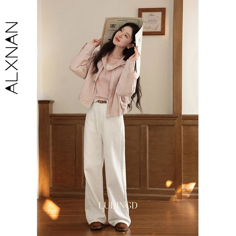 ALXNAN Women's Pink Short Jacket Cotton Elegant Casual Outerwear 2025 Fashion Loose-fit Office Lady Fashion Female Coats L56722