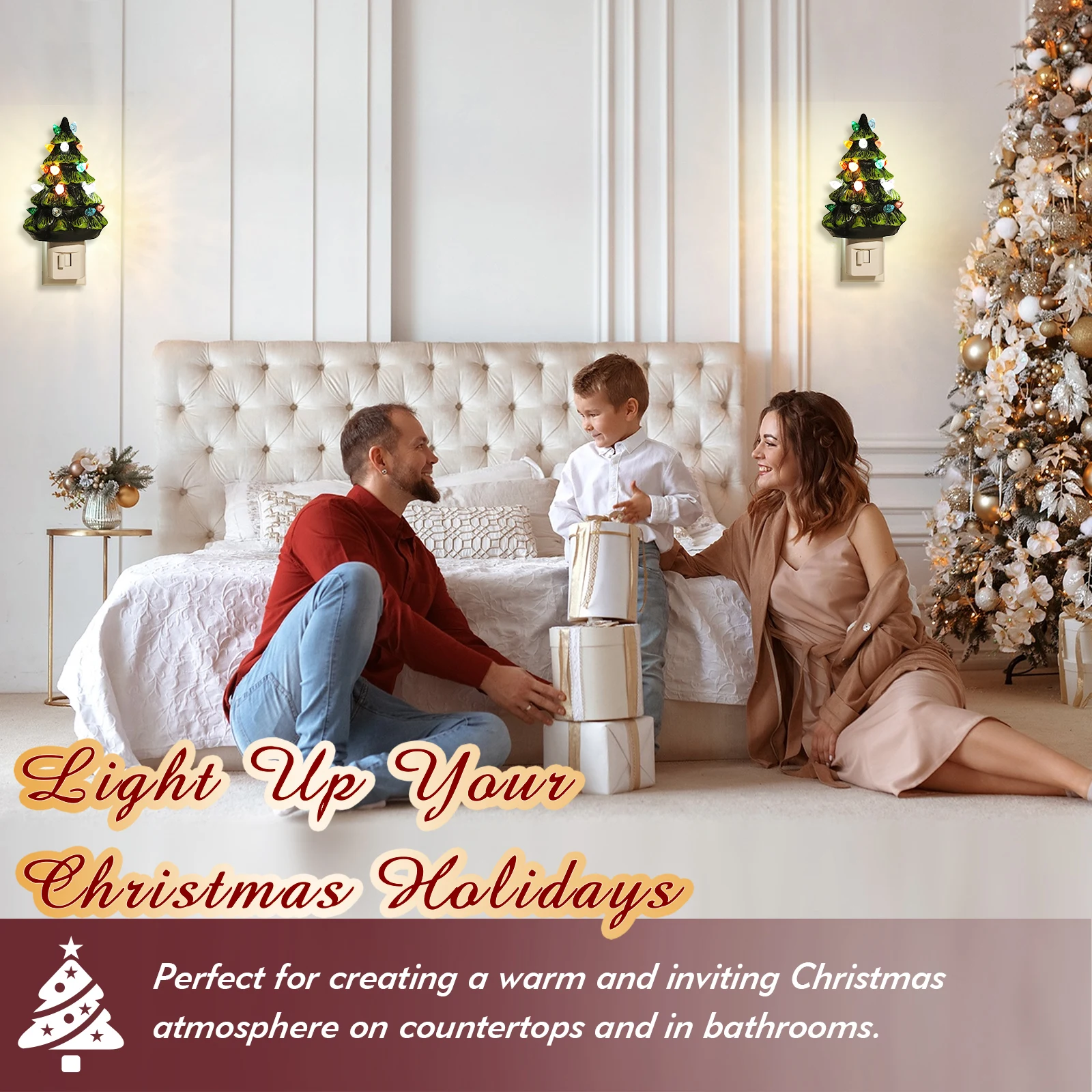 

Resin Christmas Tree Night Light 360 Degree Swivel Plug LED Wall Lamps Hand Painted Wall Lights Room Home Decor and Accessories
