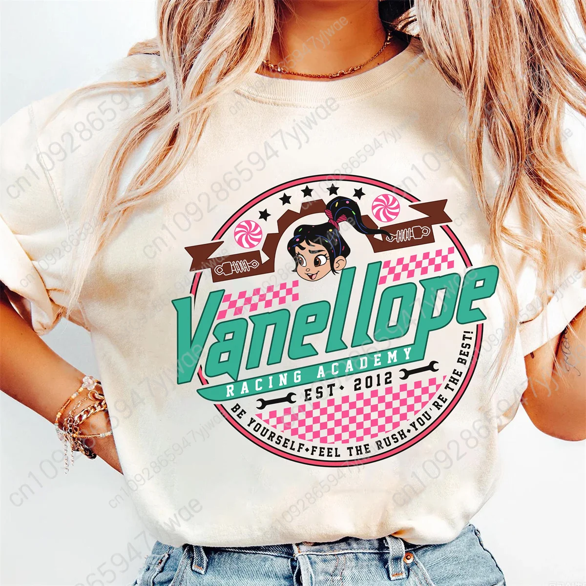 Vanellope Racing Academy Est 2012 قميص الأسرة والأصدقاء مطابقة رحلة المحملة الصيف المرأة مريحة القطن قصير الأكمام تي شيرت #3