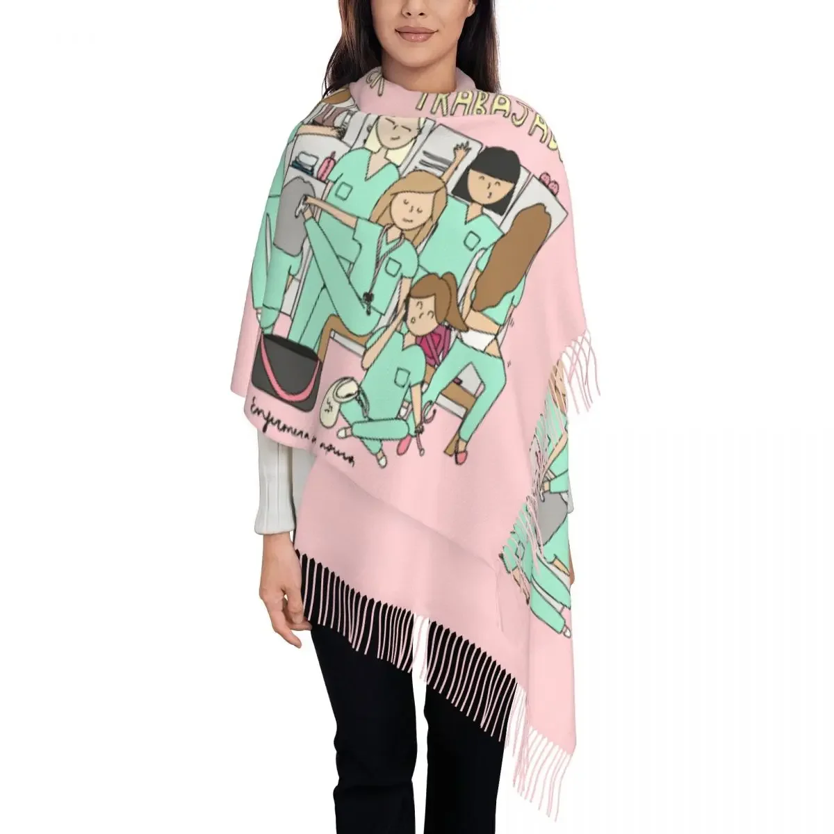 Customized Printed Cartoon Ladies Nurse Doctor Printed Scarf Men Women Winter Warm Scarves Shawls Wraps