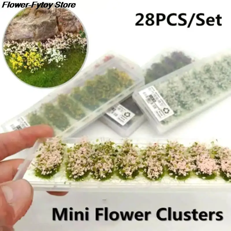 28pcs Flower Model Flower Cluster Toy Simulation Grass Wild Rose Train Flower For Sand Table Layout Making DIY Landscape Diorama