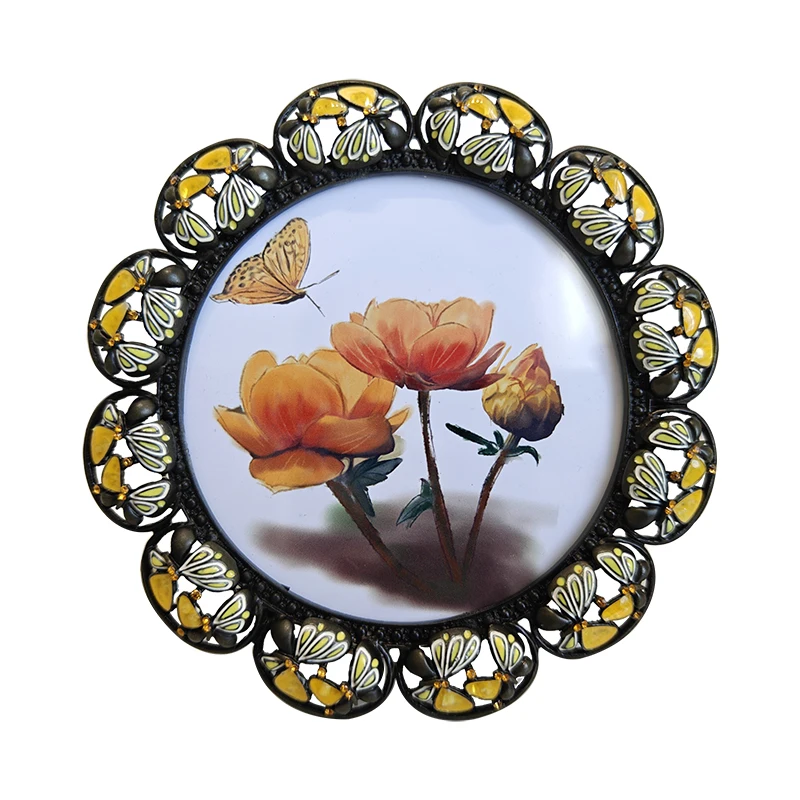 

Round 4-inch enamel diamond-encrusted photo frame coffee house coffee shop creative desktop ornament round photo frame table