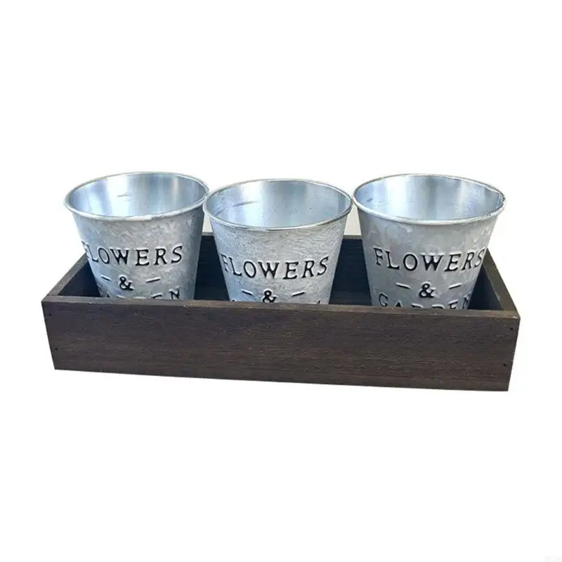 3PCS galvanized Planter Flower Pot Pot พร้อมฐานสำหรับบ้านและสำนักงานตกแต่ง HX6C
