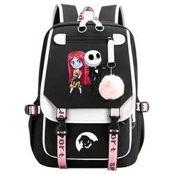 The Nightmare Before Christmas Boy Girls Kids School Book Bags Women USB Bagpack Teenagers Canvas Laptop Travel Student Backpack