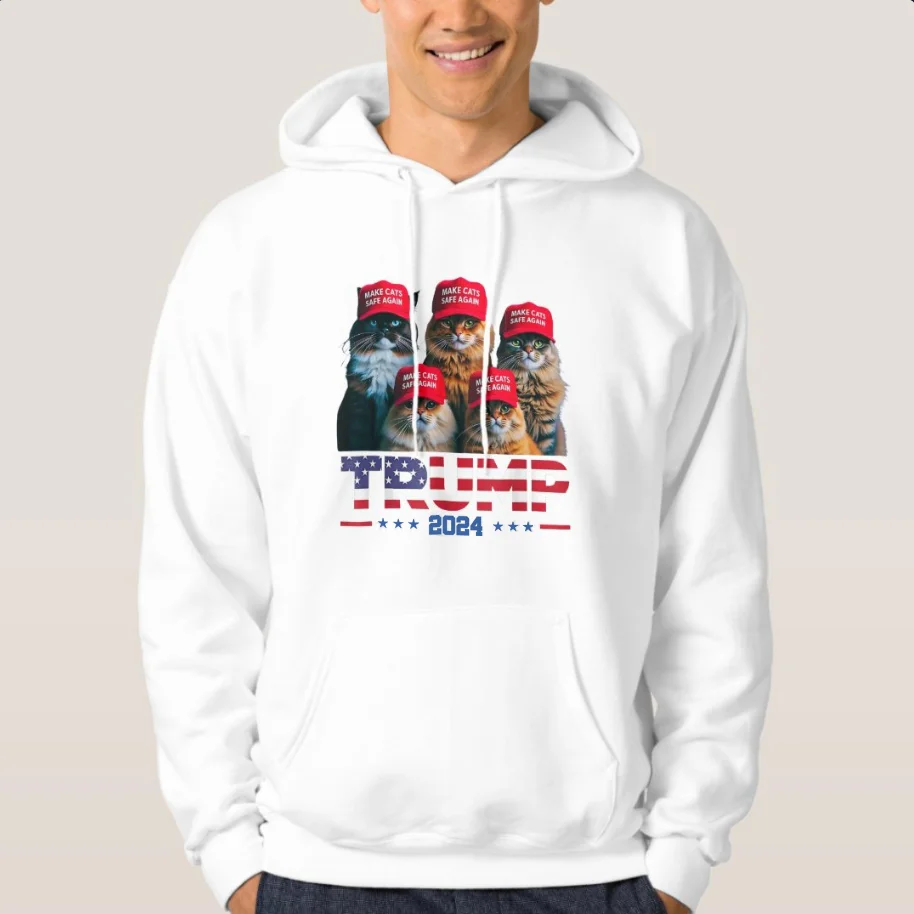 Donald Trump Red Hat 2024 Make Cats Safe Again Pullover Hoodie 100% Cotton Comfortable Casual Mens Sweatshirt Vintage Streetwear