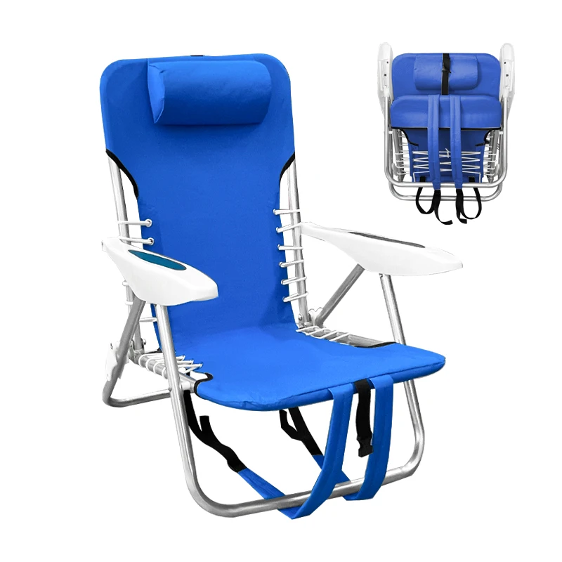 Hot Outdoor Beach Chair With Easy-Carry Design Foldable And High Weight Capacity Featuring Metal Construction Pillow Cup Slot