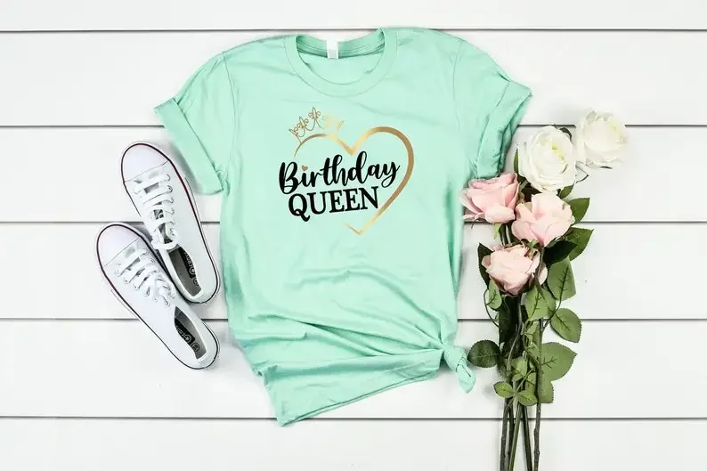 Casual Cotton Birthday Queen T-Shirt with Slight Stretch for Women