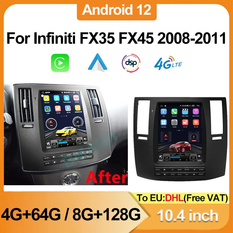 10.4inch Android 12 For Infiniti FX FX35 F45 2009-2010 Car Radio Automotive Multimedia Carplay Auto Bluetooth 4G GPS Navigation