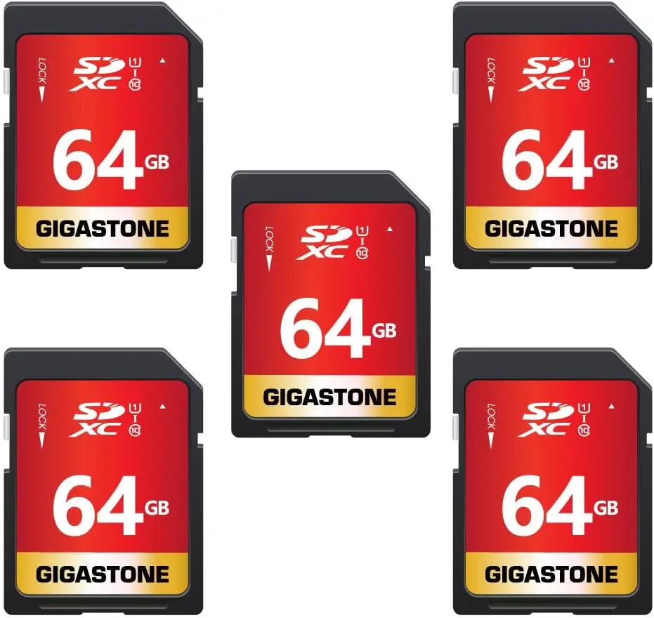 

64GB SD Card 5-Pack UHS-I U1 Class 10 SDXC Memory Card High Speed for Full HD Video, with 5 Mini Cases