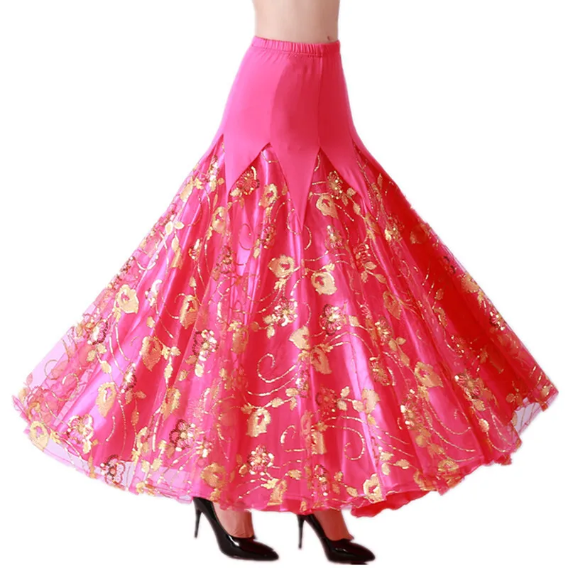 Modern Dance Purple Skirt Competition Dress Ballroom Dance Big Swing Skirt Waltz Long Skirt Sequin Dance Skirt