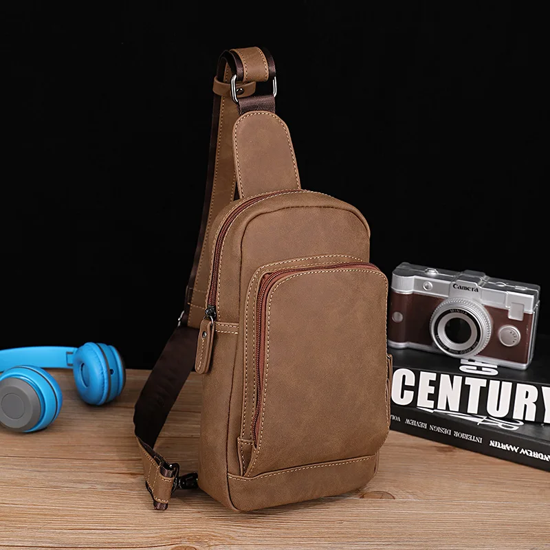 

Мужская сумка из искусственной кожи в стиле ретро, корейская версия спортивной сумки для верховой езды Crazy Horse, кожаная нагрудная сумка для отдыха на одно плечо, нагрудная сумка