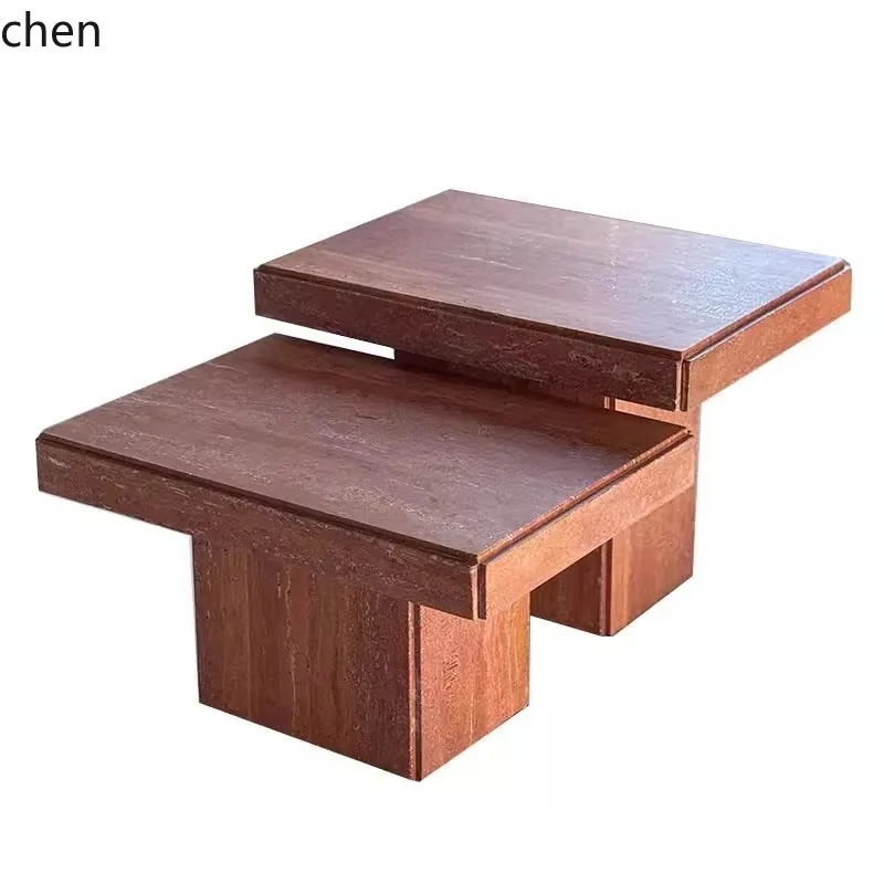 HXL Natural Travertine Square Coffee Table Set Sofa Side Table