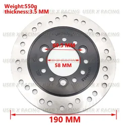 USERX Universal Motorcycle Front Rear 190mm Brake Disc rotor for ATV UTV Buggy go Kart racing Four Wheel Bicycle scooter