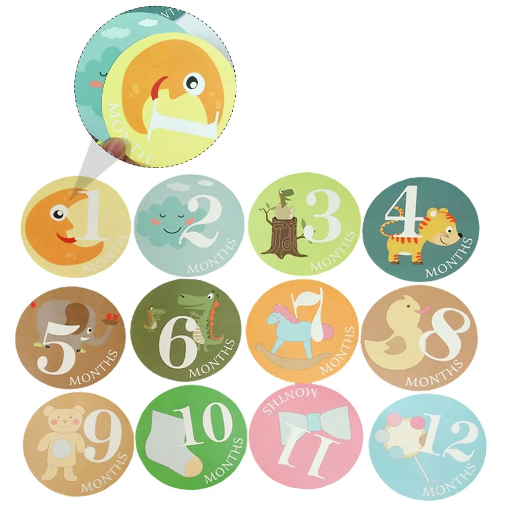 

Наклейки для ежемесячных фото новорожденных, премиум-бумага, 12 месяцев, для записи достижений, нетоксичный клей