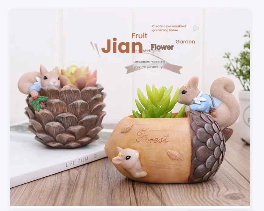 

Cartoon Squirrel Succulent Flower Pot Creative Planter for Succulents Air Plants Resin Flower Pot Decor Cute Animal Flowerpot