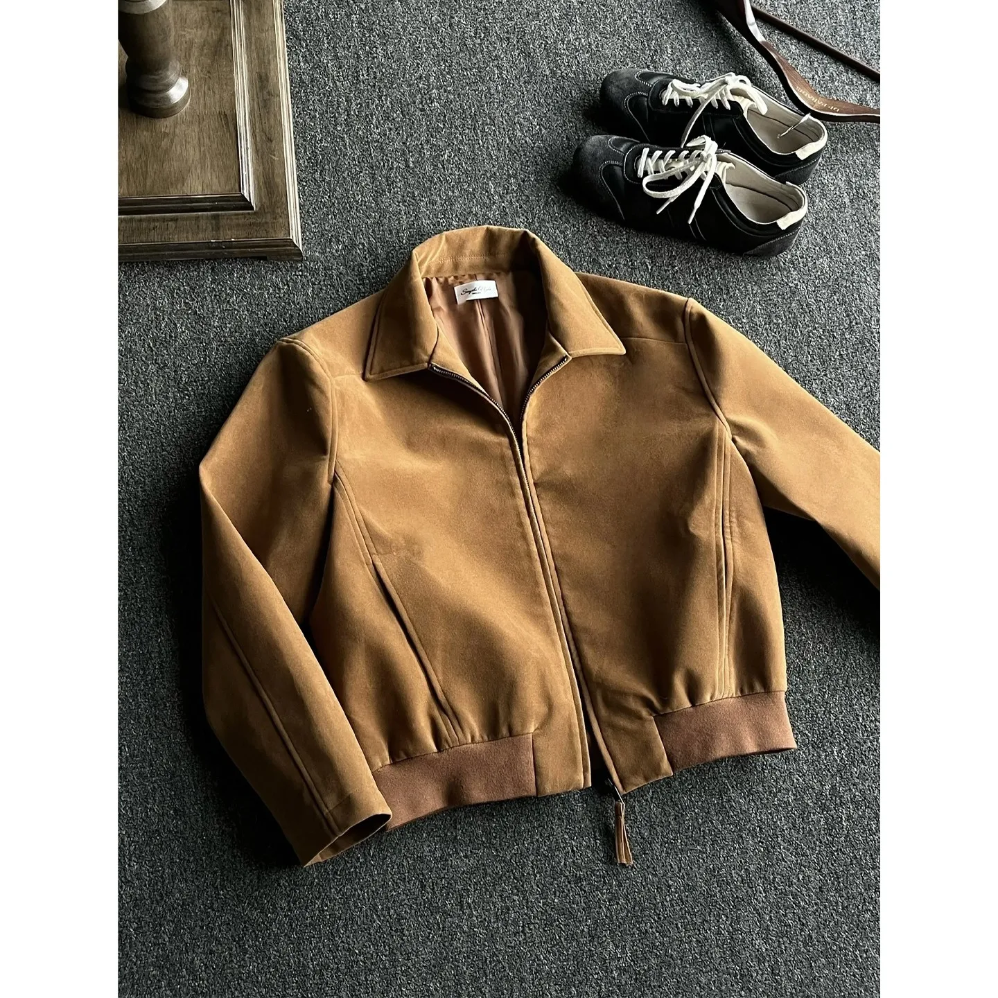 

Men's ort PU Leather Jaet Velvet Collar American Sle Windproof Casual Faion Small Batch Design Autumn Outerwear