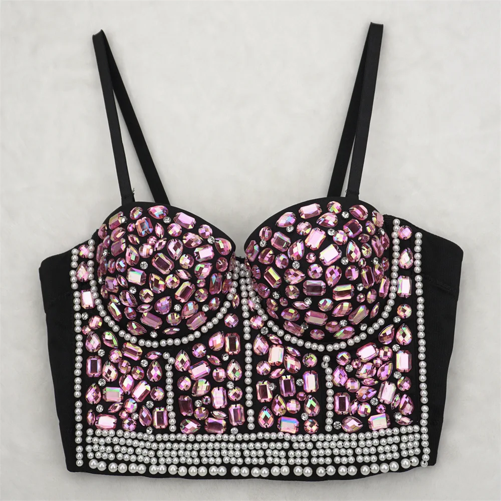 

Fashion Nightclub Sexy Dancer Crystals Pearl Short Fit Female Tube Top Underwear Shaping Beaded Hot Girl