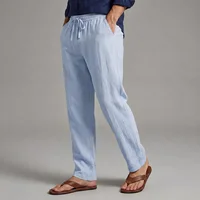 Men's Cotton Linen Suit Pants Elastic Waist Solid Color Breathable Lightweight Old Money Casual Business Straight Leg Pants 5