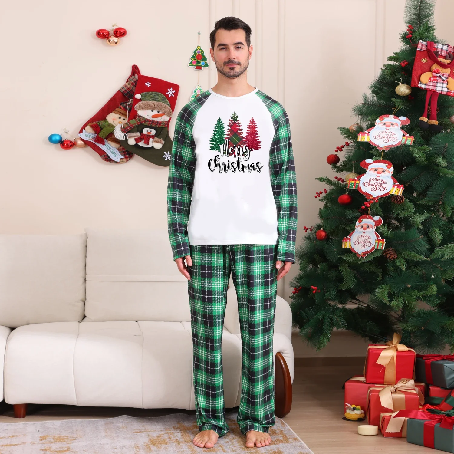 Family Christmas Pajamas Set Santa Tree Plaid Matching Outfit Mother Father Kids New Year's Costumes Soft Pyjamas Xmas Gift